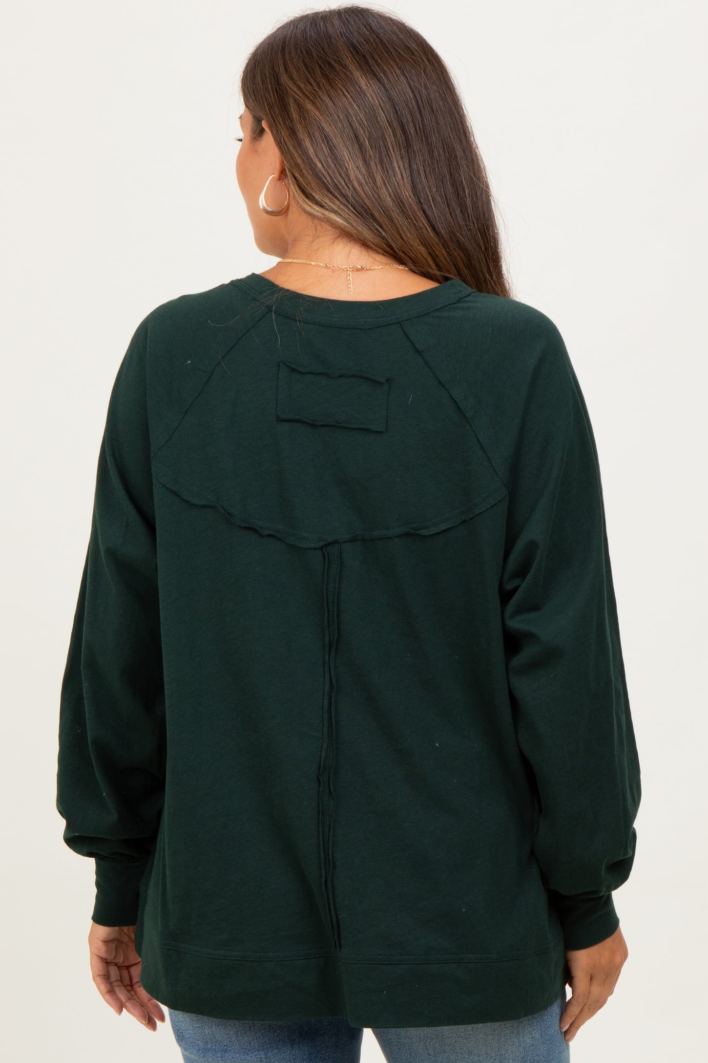 Forest Green Oversized Cotton Slub Long Sleeve Maternity Top
