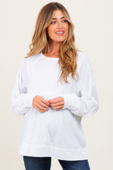 White Oversized Cotton Slub Long Sleeve Maternity Top
