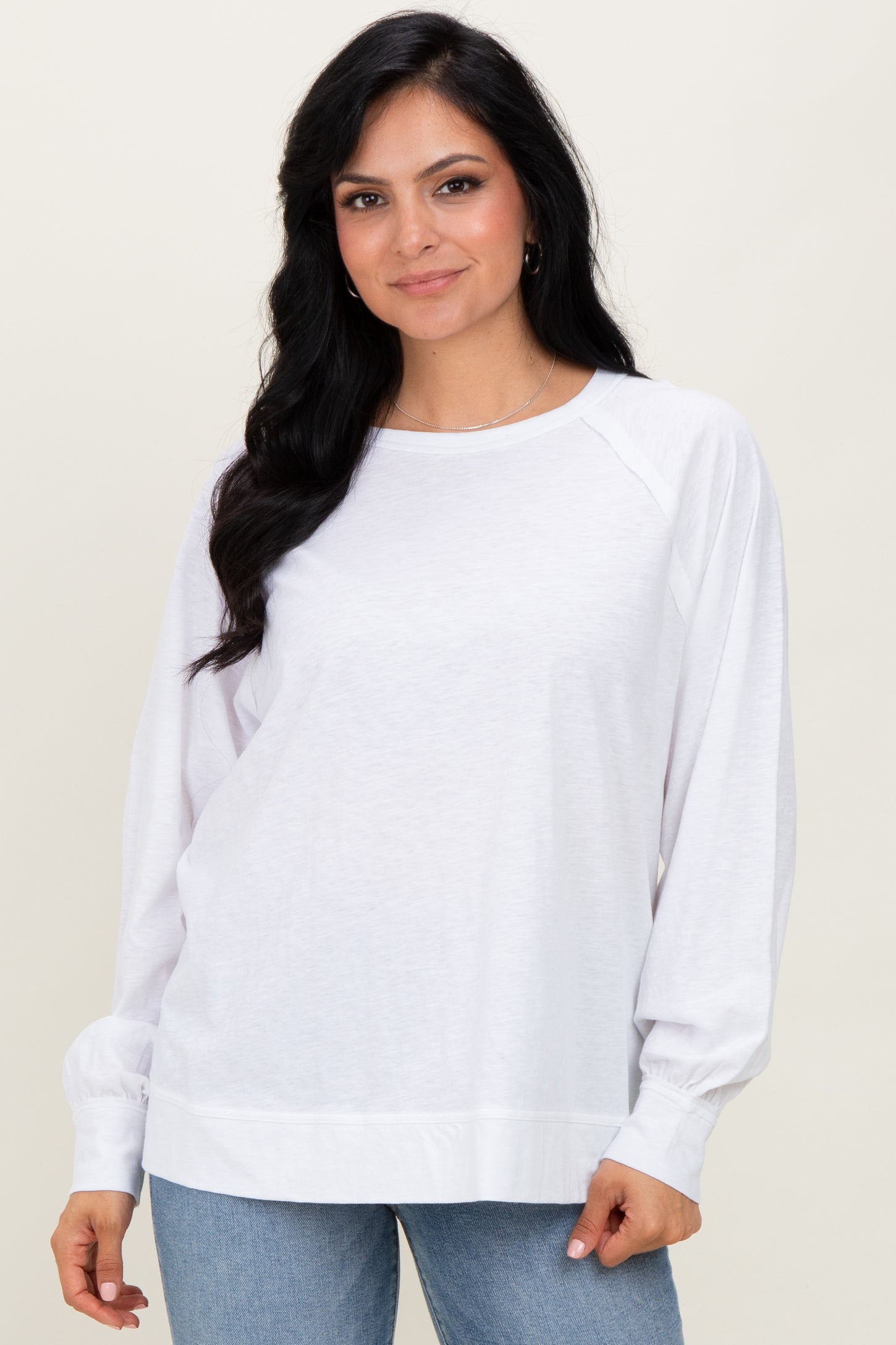 White Oversized Cotton Slub Long Sleeve Maternity Top