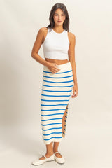 Blue/Cream Striped Fitted Sweater Maxi Skirt