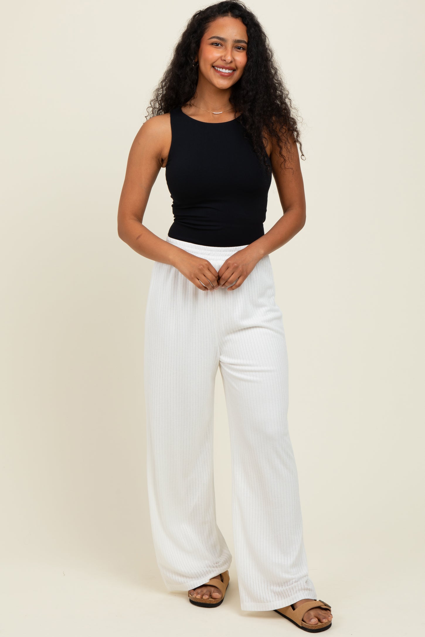 Ivory Ribbed Side Pocket Maternity Lounge Pants