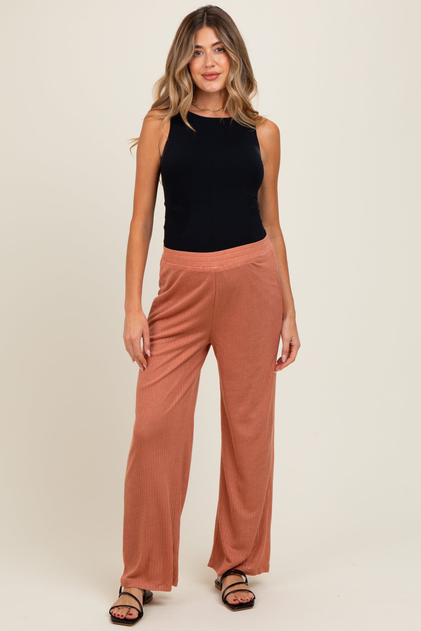 Rust Ribbed Side Pocket Maternity Lounge Pants