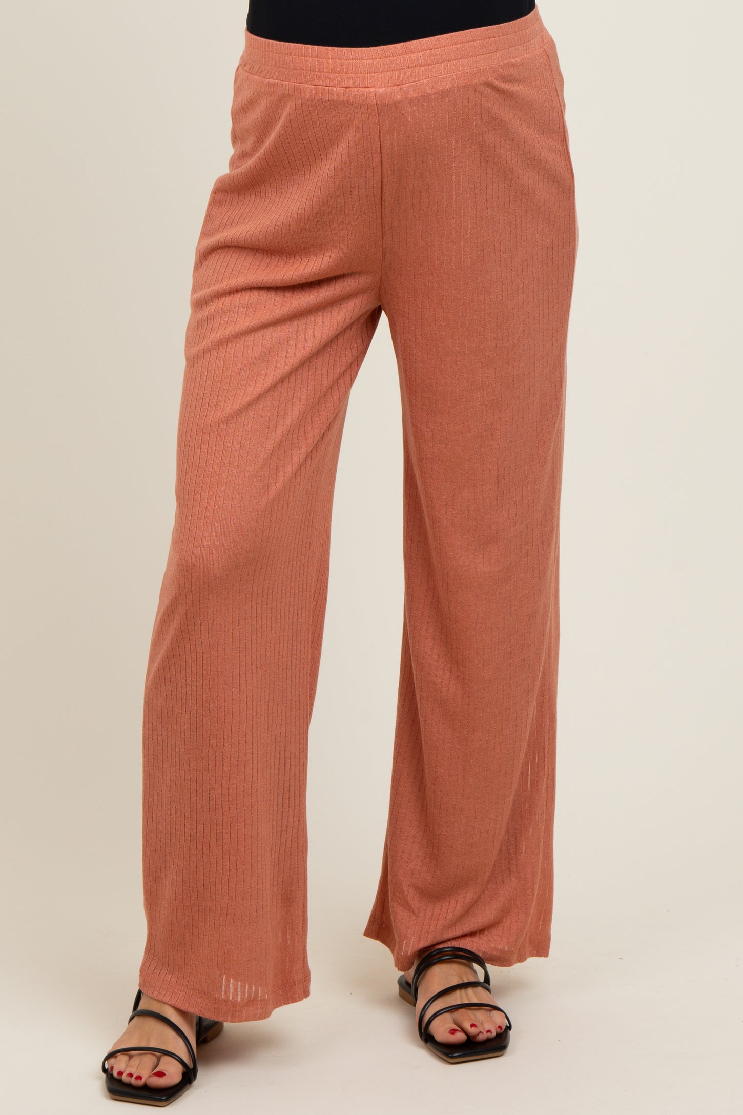Rust Ribbed Side Pocket Maternity Lounge Pants