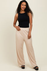 Beige Ribbed Side Pocket Maternity Lounge Pants