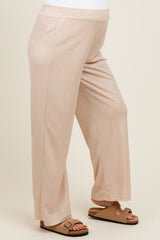 Beige Ribbed Side Pocket Maternity Lounge Pants