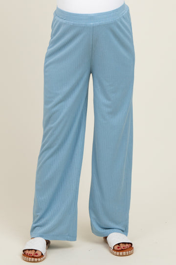 Light Blue Ribbed Side Pocket Maternity Lounge Pants
