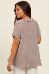 Mocha Short Sleeve V-Neck Solid Waffle Knit Maternity Top