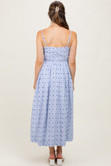 Blue Striped Swiss Dot Sleeveless Maternity Midi Dress