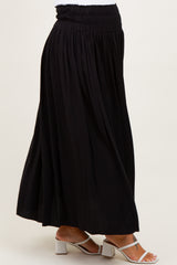 Black Smocked Waistband Pleated Maternity Maxi Skirt