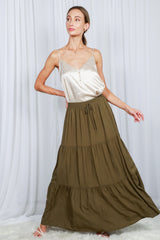 Olive Drawstring Tiered Maternity Maxi Skirt