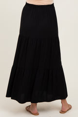 Black Drawstring Tiered Maternity Maxi Skirt