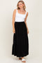 Black Drawstring Tiered Maxi Skirt