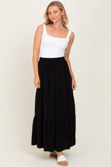 Black Drawstring Tiered Maxi Skirt