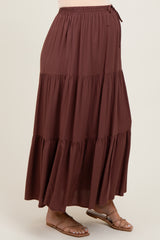 Brown Drawstring Tiered Maternity Maxi Skirt