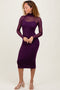 Purple Mesh Overlay Fitted Midi Dress