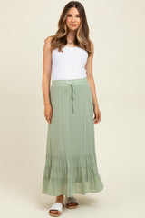 Light Olive Drawstring Layered Ruffle Hem Maternity Maxi Skirt