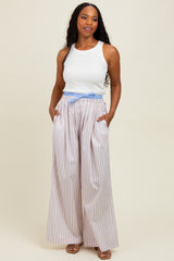 Light Pink Striped Drawstring Wide Leg Maternity Pants