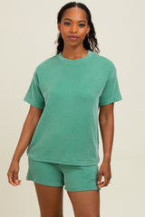 Green Ribbed Short Sleeve Tee and Short Set