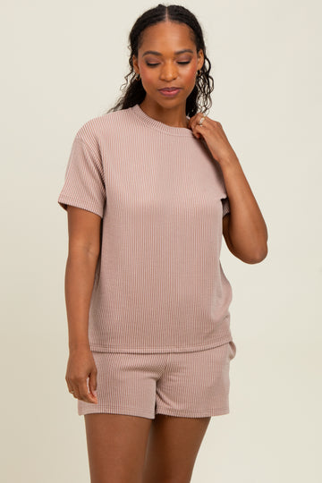 Mocha Ribbed Short Sleeve Tee and Short Set