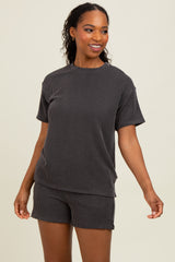 Charcoal Ribbed Short Sleeve Tee and Short Set