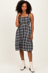 Black Plaid Square Neck Dress