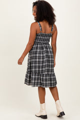Black Plaid Square Neck Dress