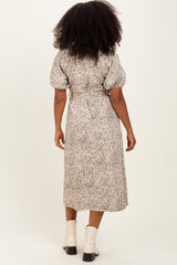 Cream Floral Button Front Waist Tie Midi Dress