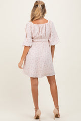 Cream Floral Square Neck Bubble Sleeve Maternity Dress