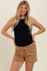Mocha Drawstring Raw Hem Maternity Shorts