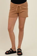 Mocha Drawstring Raw Hem Maternity Shorts