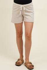 Light Grey Drawstring Raw Hem Maternity Shorts