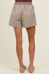 Taupe Plaid Drawstring Button Accent Shorts