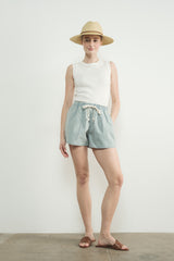 Light Blue Striped Drawstring Maternity Denim Shorts