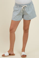 Light Blue Striped Drawstring Maternity Denim Shorts