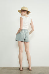 Light Blue Striped Drawstring Denim Shorts