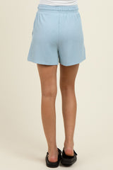 Light Blue Ribbed Texture Drawstring Shorts