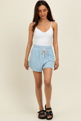Light Blue Ribbed Texture Drawstring Shorts