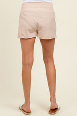 Beige Stripe Detail Active Maternity Shorts