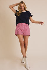 Red Gingham Button Accent Shorts