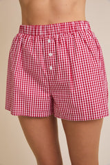 Red Gingham Button Accent Shorts