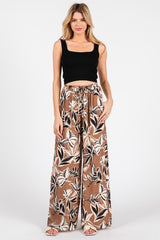 Mocha Floral Drawstring Wide Leg Maternity Pants