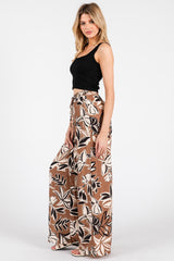 Mocha Floral Drawstring Wide Leg Pants