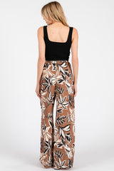 Mocha Floral Drawstring Wide Leg Pants