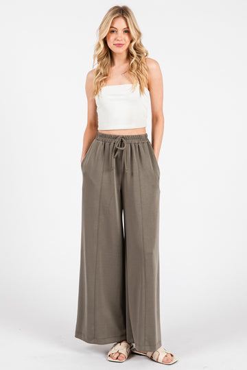 Olive Drawstring Wide Leg Pants