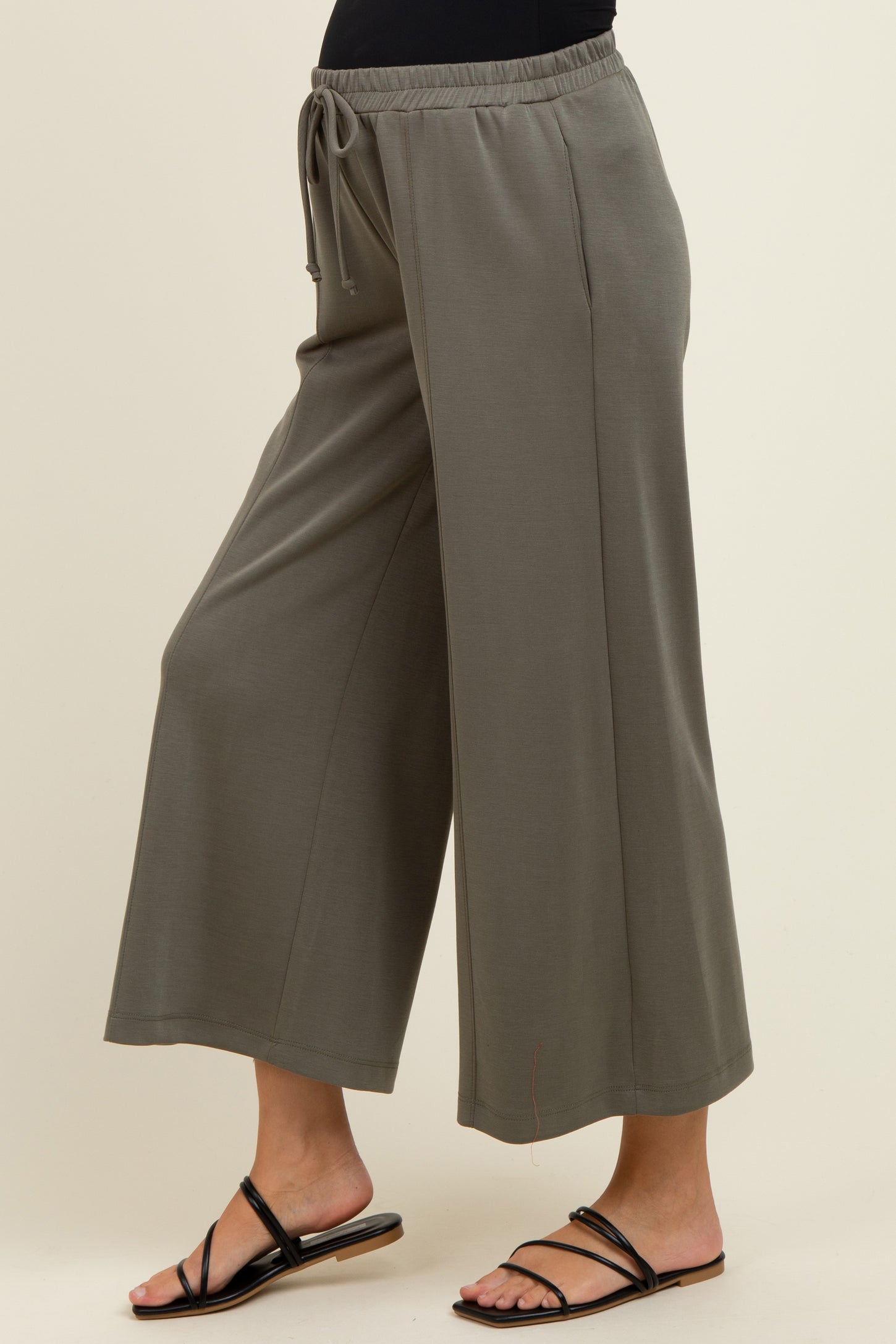 Olive Drawstring Wide Leg Maternity Pants