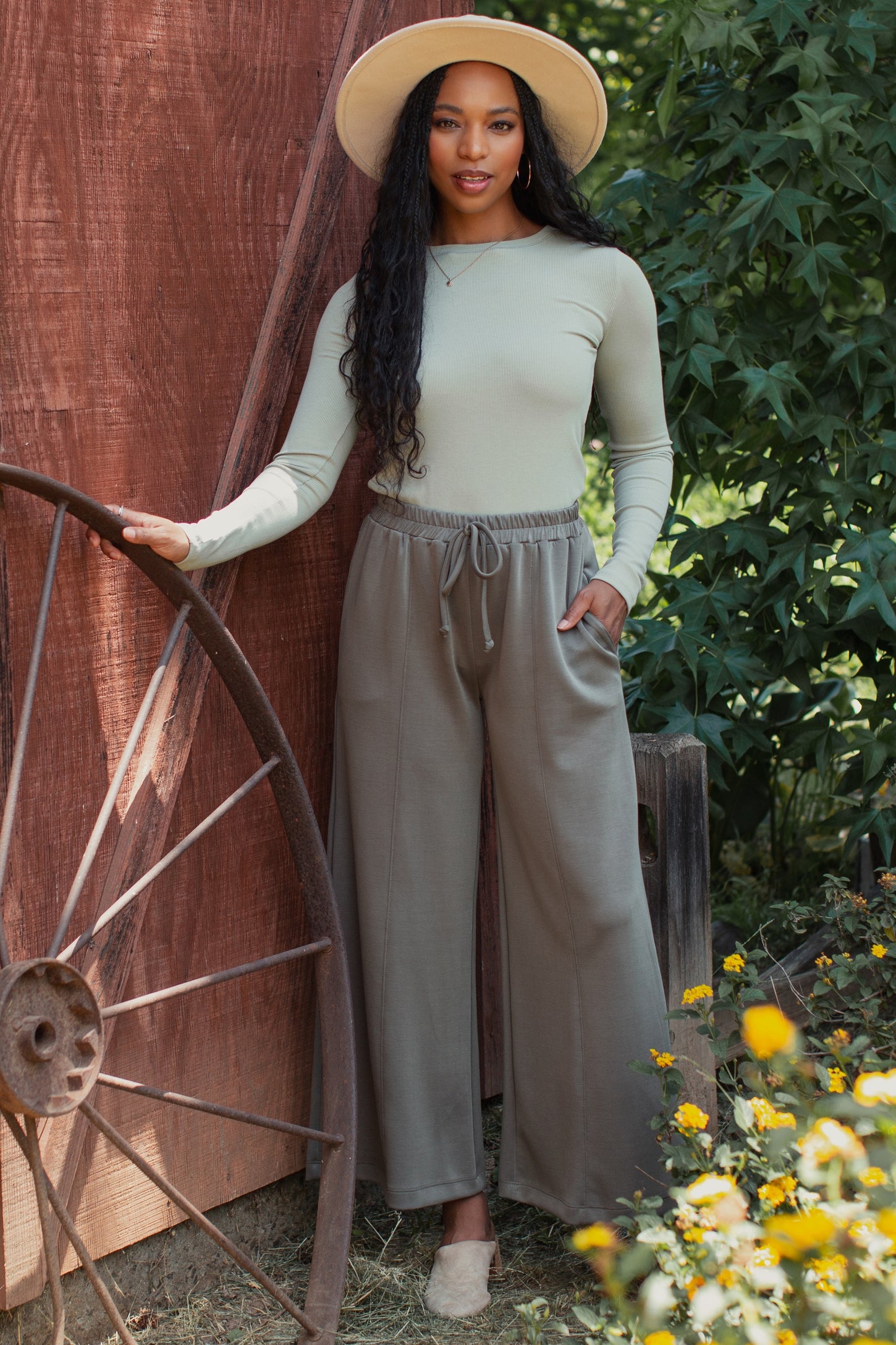 Olive Drawstring Wide Leg Maternity Pants