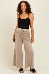 Beige Drawstring Wide Leg Maternity Pants