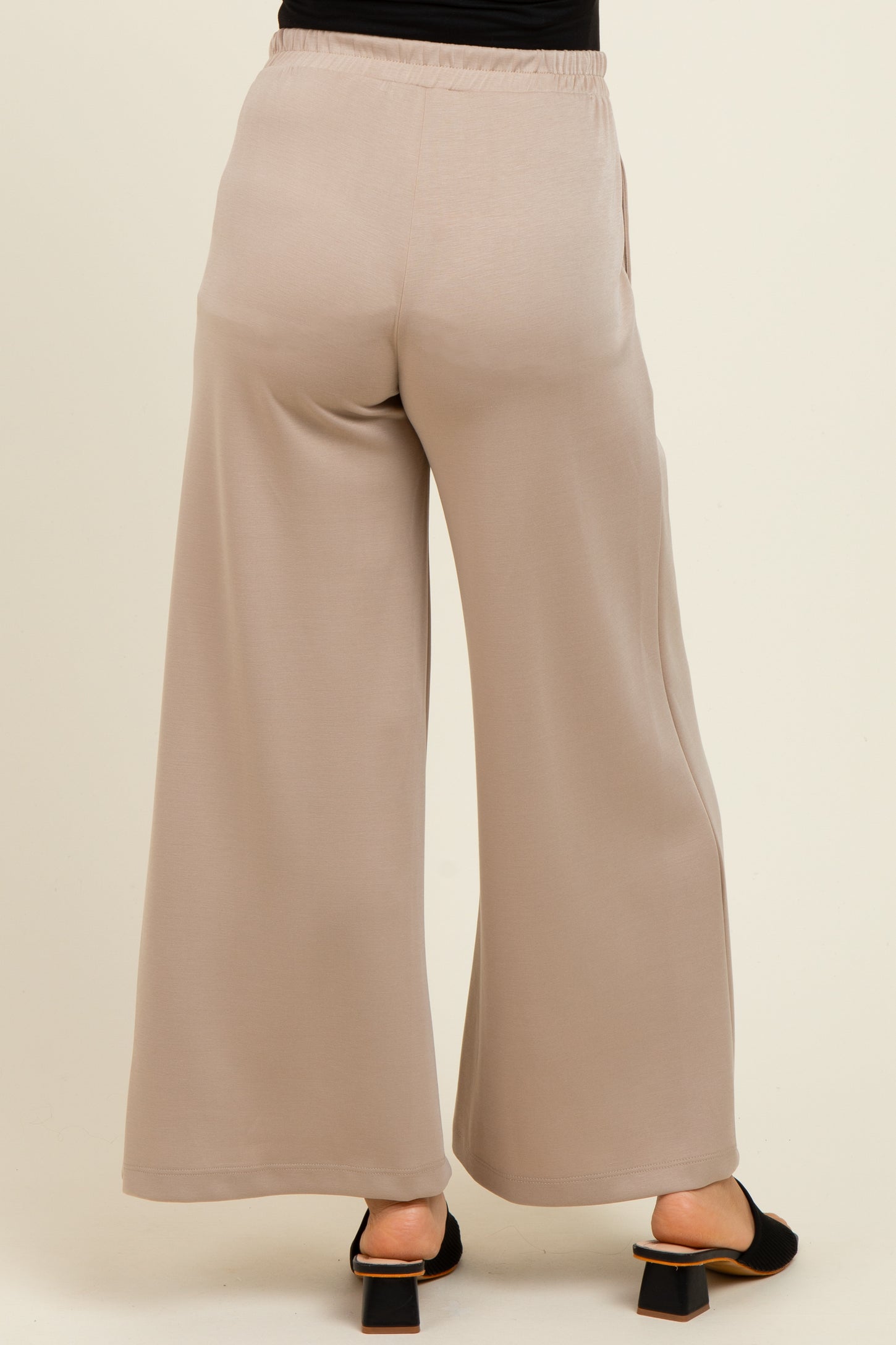Beige Drawstring Wide Leg Maternity Pants