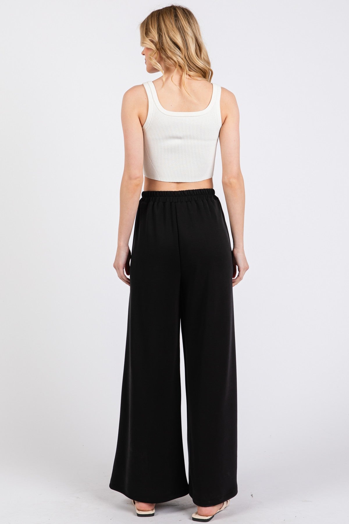 Black Drawstring Wide Leg Pants