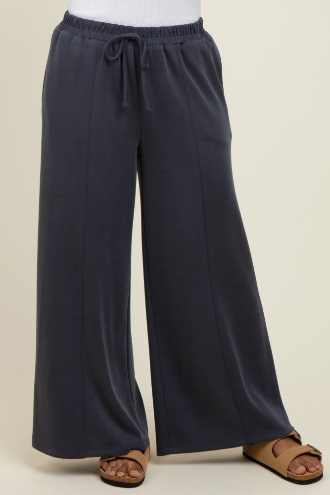 Charcoal Drawstring Wide Leg Pants